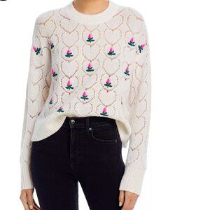 AQUA Cashmere Pointelle Embroidered Crewneck Sweater-100% cashmere-NWT